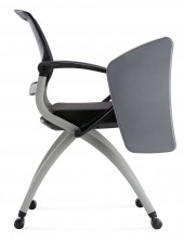 Zoom Chair With Castors And Tablet Arm. Black Mesh Back. Black Fabric Seat Only